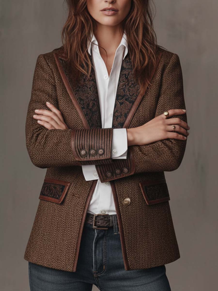 Gisèle | Blazer con Paneles y Estampado de Espiguilla