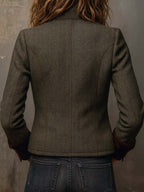 Honorine | Blazer Vintage Espiguilla con Ribetes Contrastantes