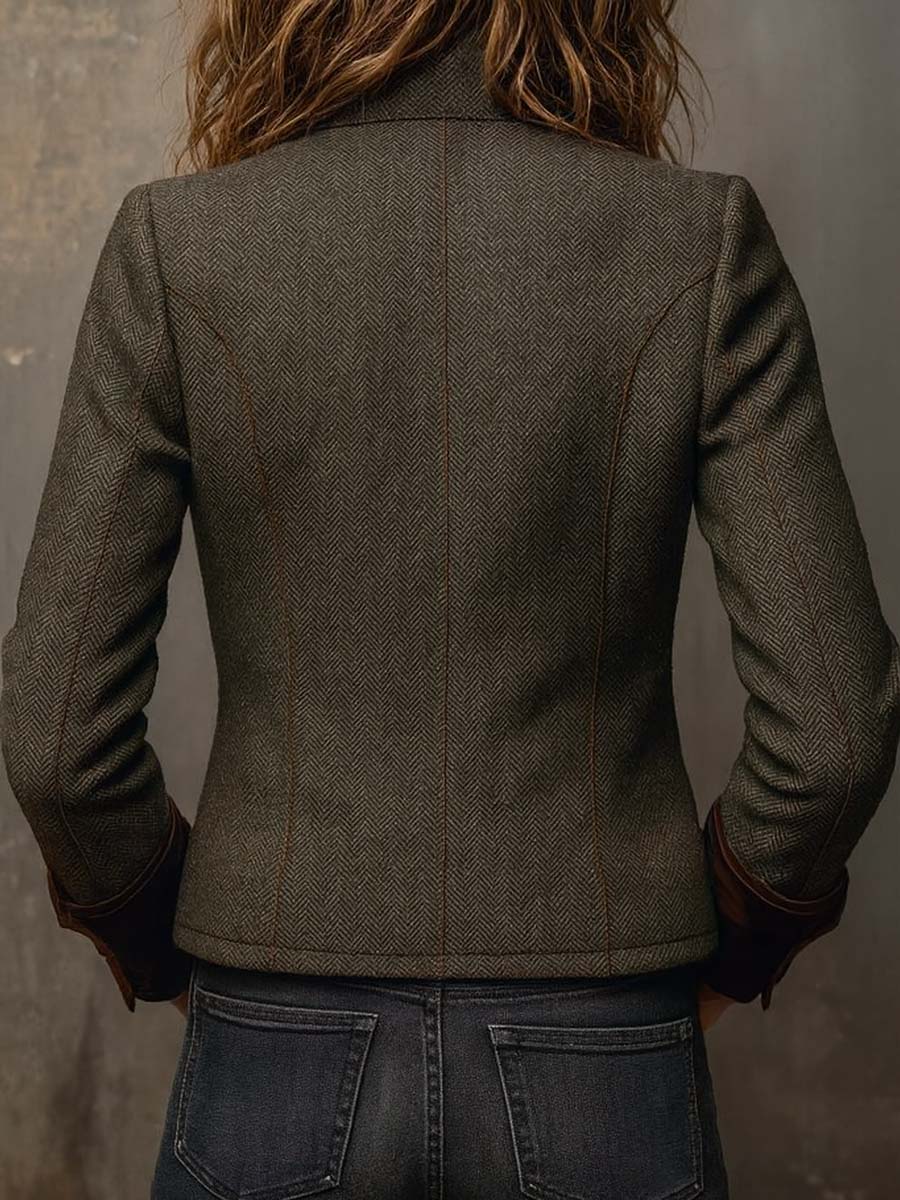 Blazer vintage de espiga com debruns em contraste Honorine