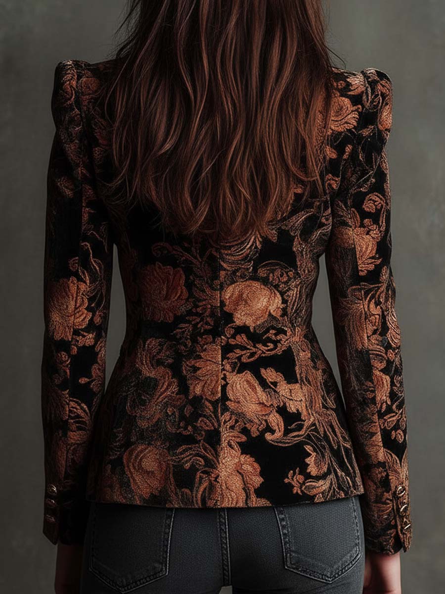 Bertille | Blazer sastre con estampado floral negro y bronce