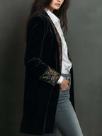 Léontine | Blazer Justo com Estampa Barroca Preta