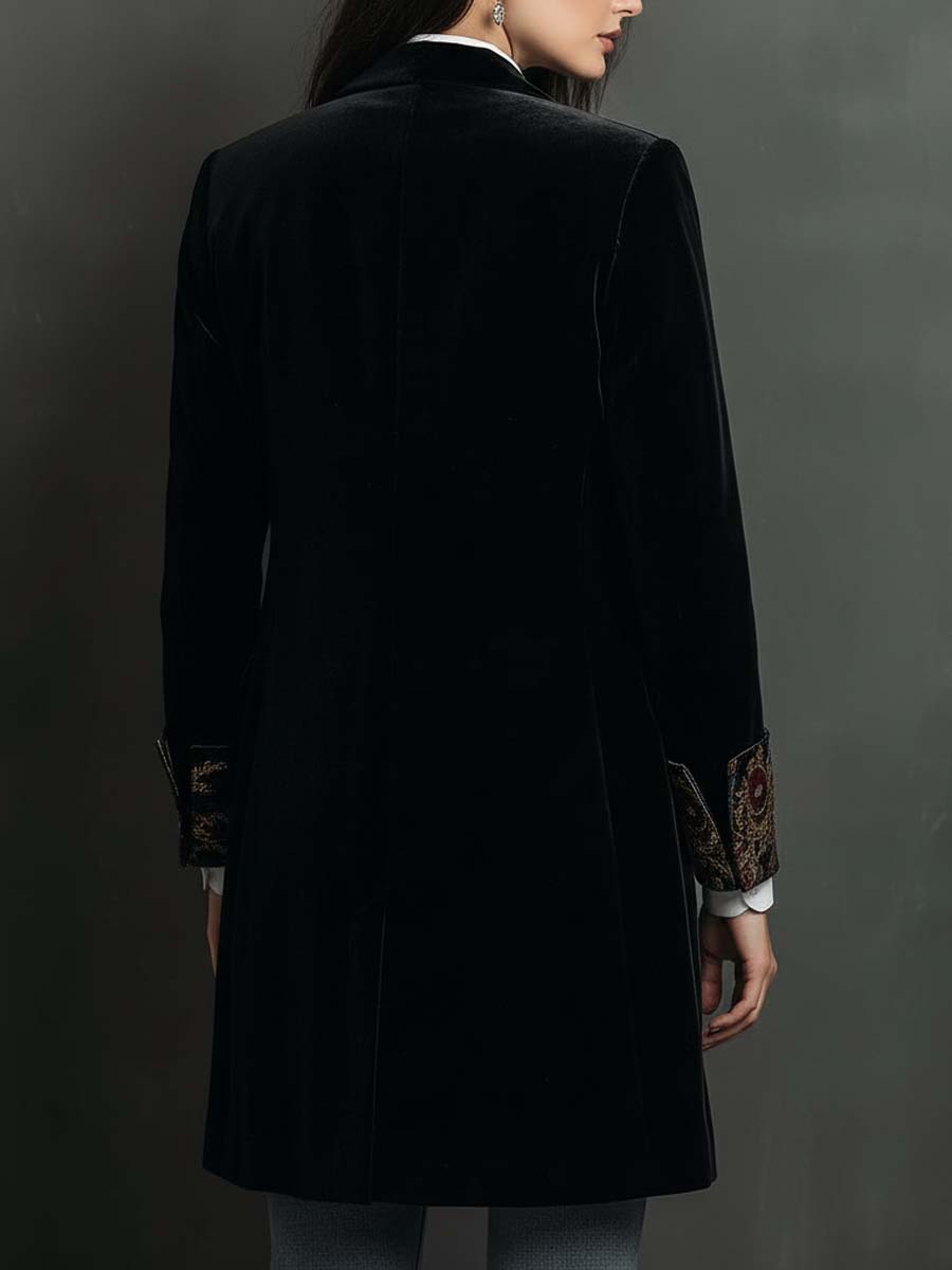 Léontine | Blazer Justo com Estampa Barroca Preta