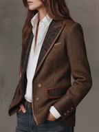 Gisèle | Blazer con Paneles y Estampado de Espiguilla