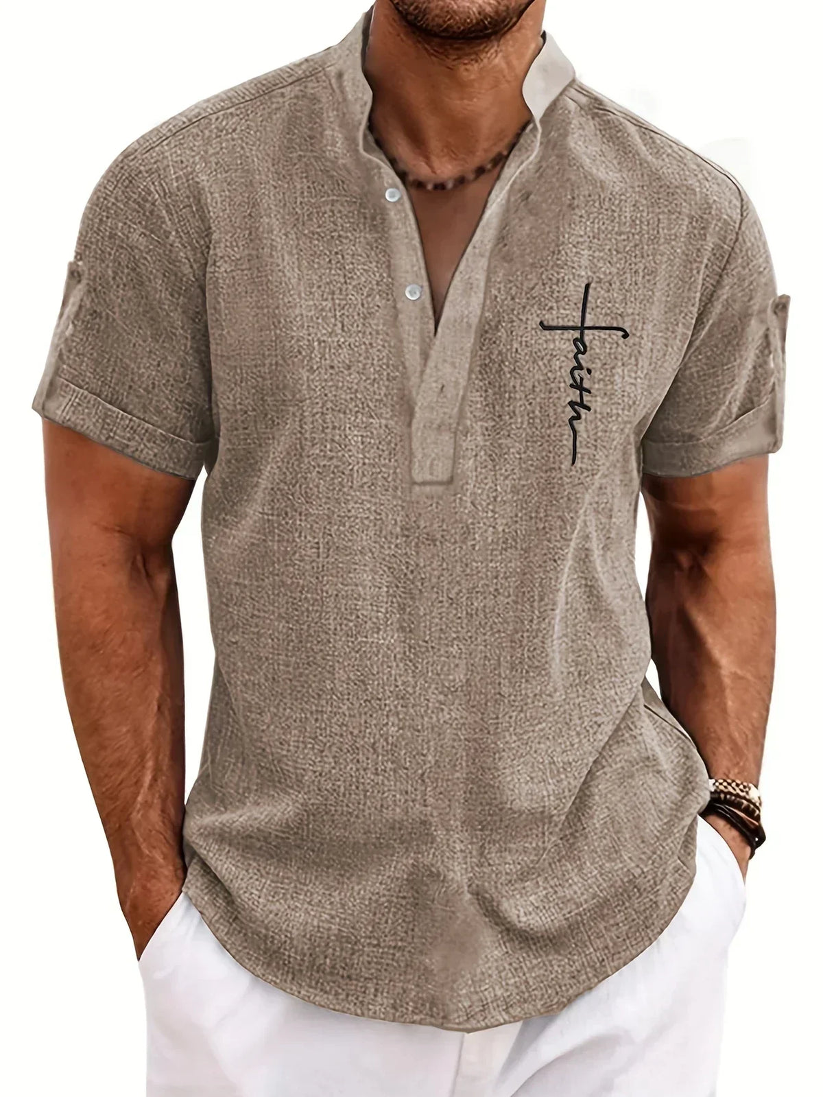 Leblanc™ | Camisa elegante de manga corta y cuello alto