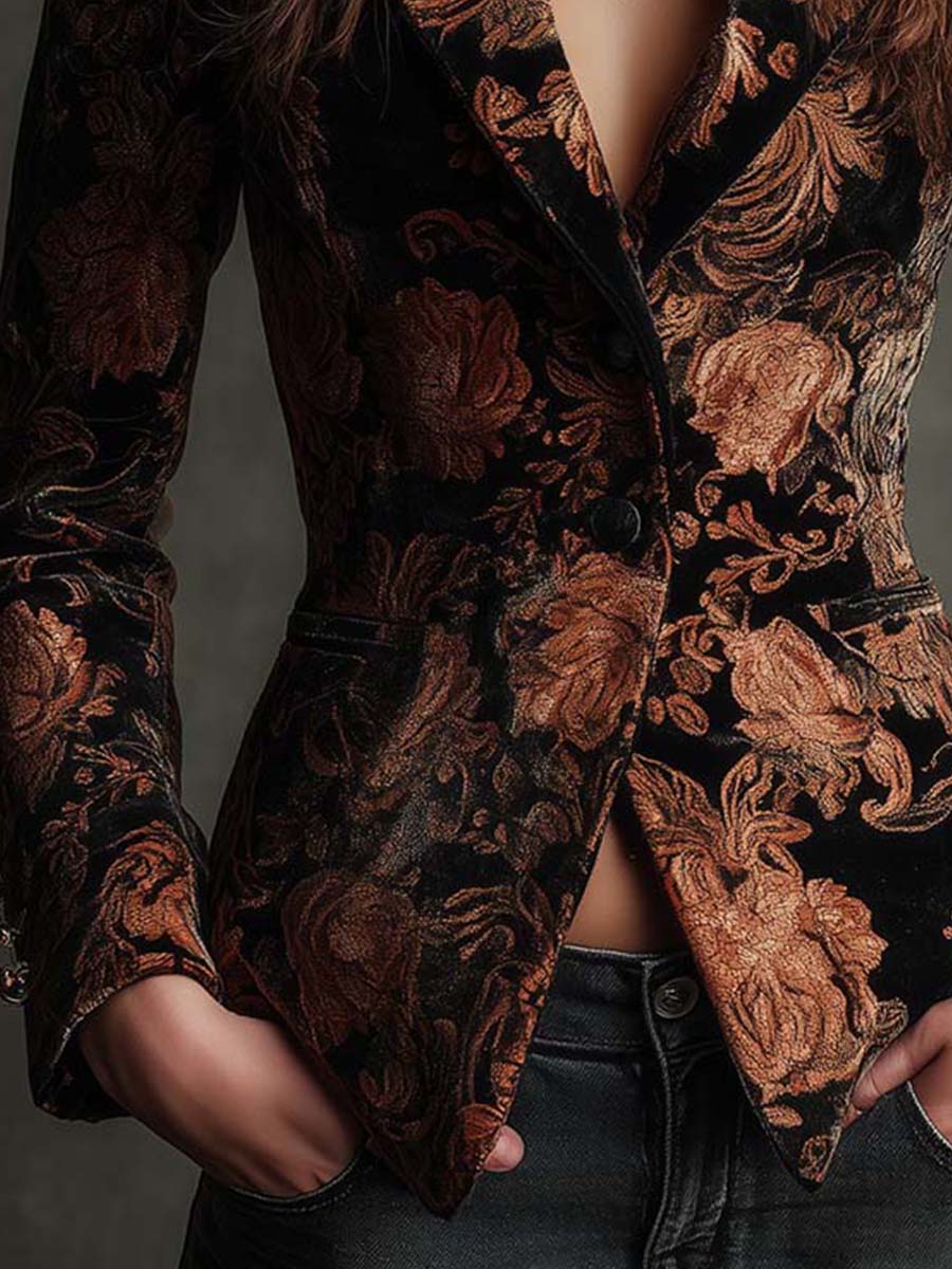 Bertille | Blazer sastre con estampado floral negro y bronce