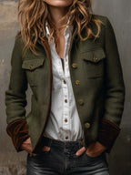 Honorine | Blazer Vintage Espiguilla con Ribetes Contrastantes