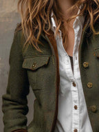 Honorine | Blazer Vintage Espiguilla con Ribetes Contrastantes