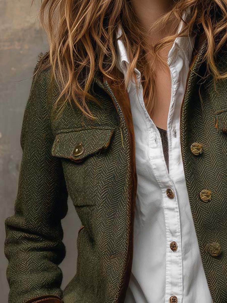 Blazer vintage de espiga con ribetes en contraste Honorine