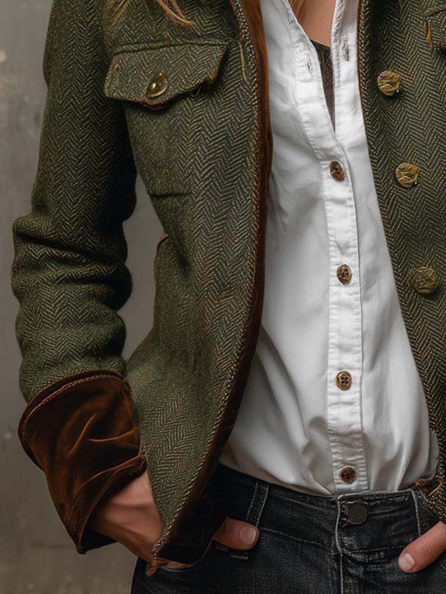 Blazer vintage de espiga com debruns em contraste Honorine