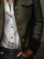 Blazer vintage de espiga con ribetes en contraste Honorine