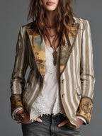 Suzanne | Blazer bohemio de rayas con cuello estampado