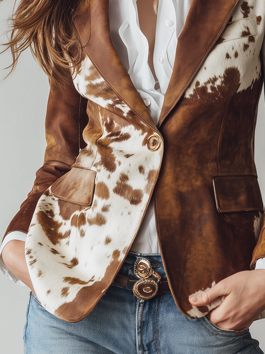 Agathe | Blazer vintage con estampado de vaca ecorresponsable
