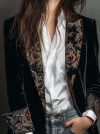 Léontine | Blazer Justo com Estampa Barroca Preta