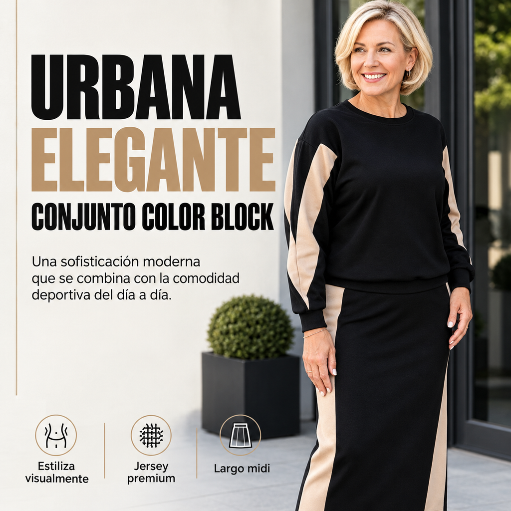 Mariana | Conjunto de Jersey y Falda Midi de Punto con Contraste