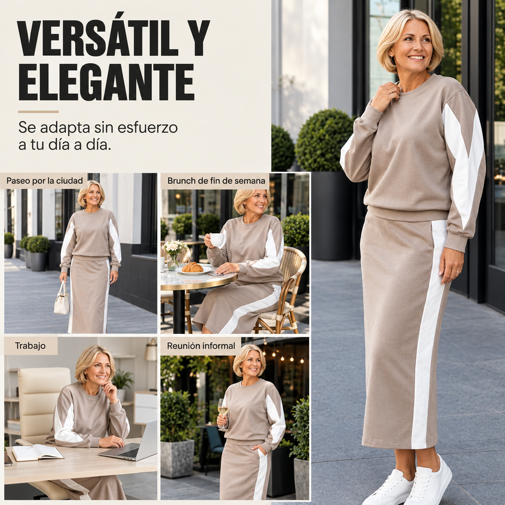 Mariana | Conjunto de Jersey y Falda Midi de Punto con Contraste