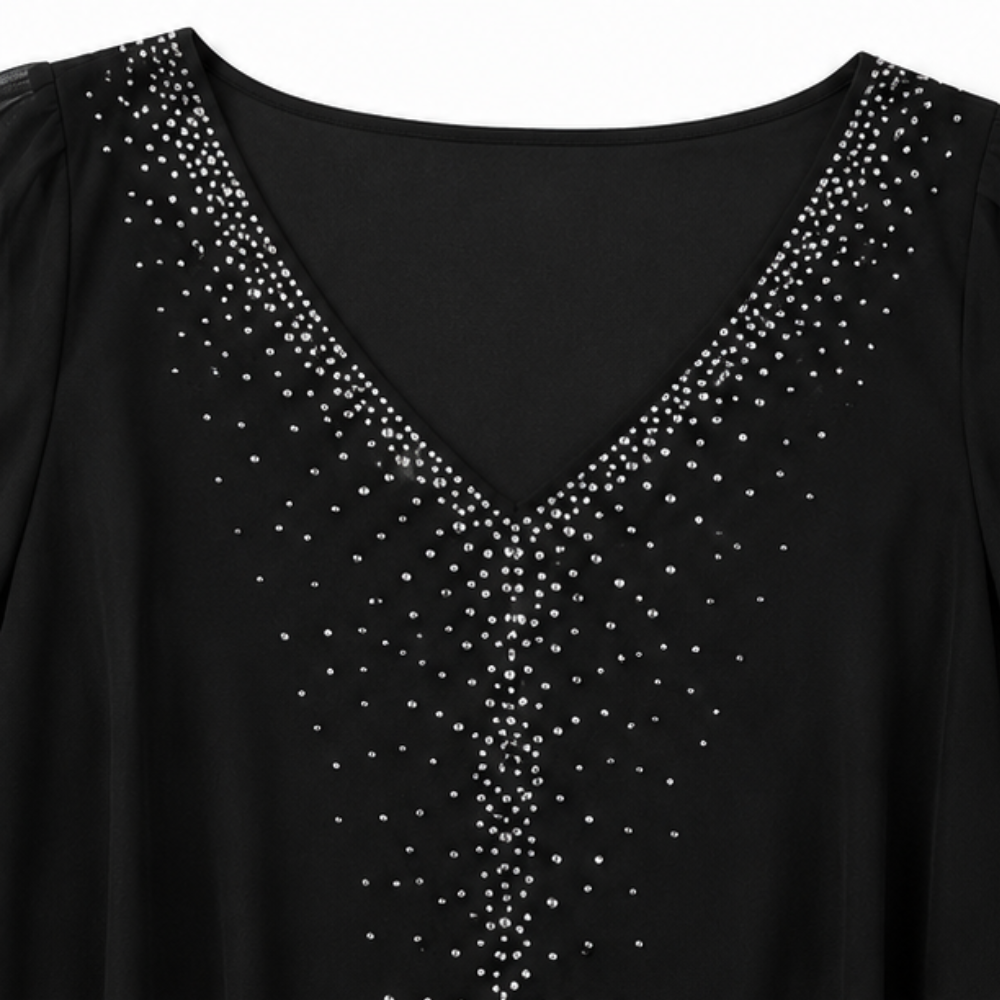 Joaquina | Vestido Midi de Convidada com Capa de Gaze e Decote em V