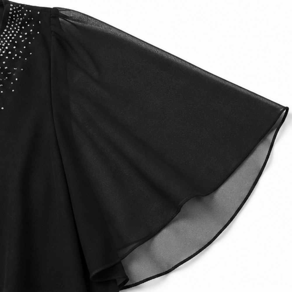 Joaquina | Vestido Midi de Convidada com Capa de Gaze e Decote em V