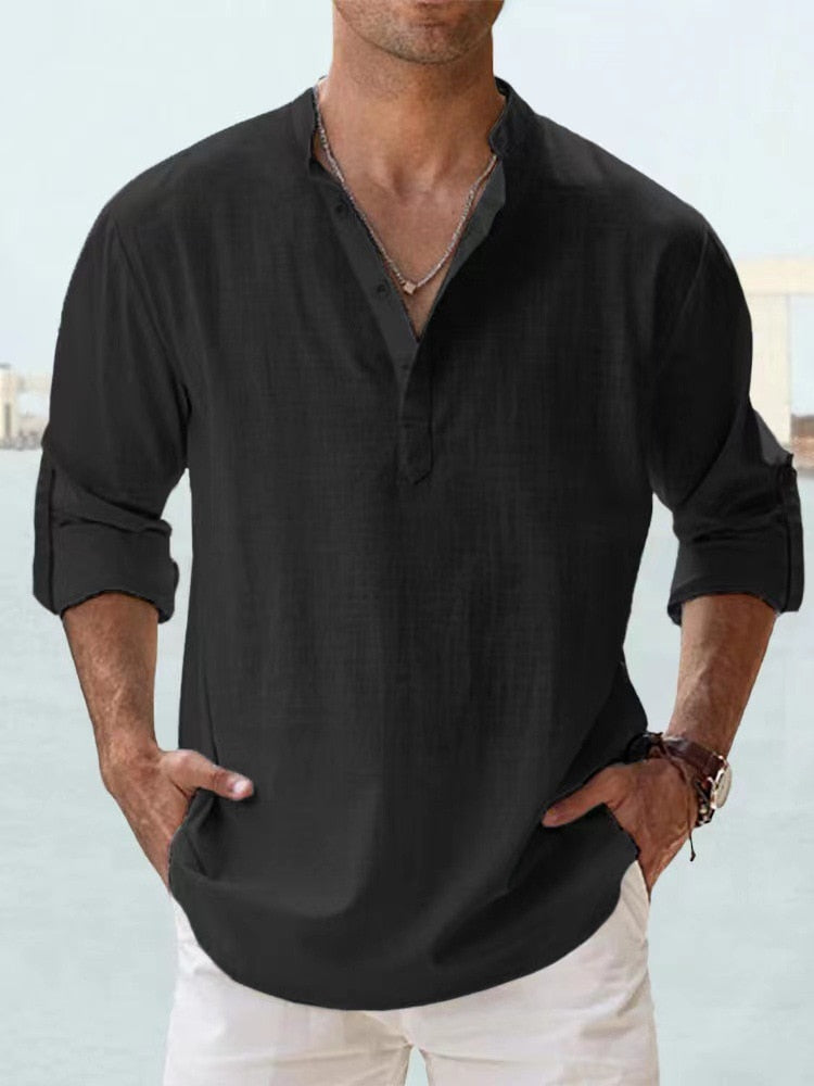 LAURENT MONACO - Camisa de cuello mandarín para hombre