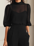 Violeta | Conjunto Preto de Top Fluido e Calças Largas de Cintura Subida