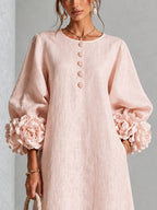 Azucena | Vestido Midi con Botones Florales y Puños de Rosa