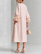 Azucena | Vestido Midi con Botones Florales y Puños de Rosa