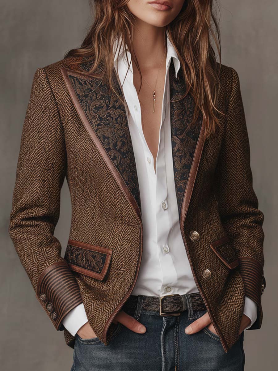 Gisèle | Blazer com Painéis e Estampado de Espiga
