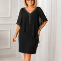 Joaquina | Vestido Midi de Convidada com Capa de Gaze e Decote em V