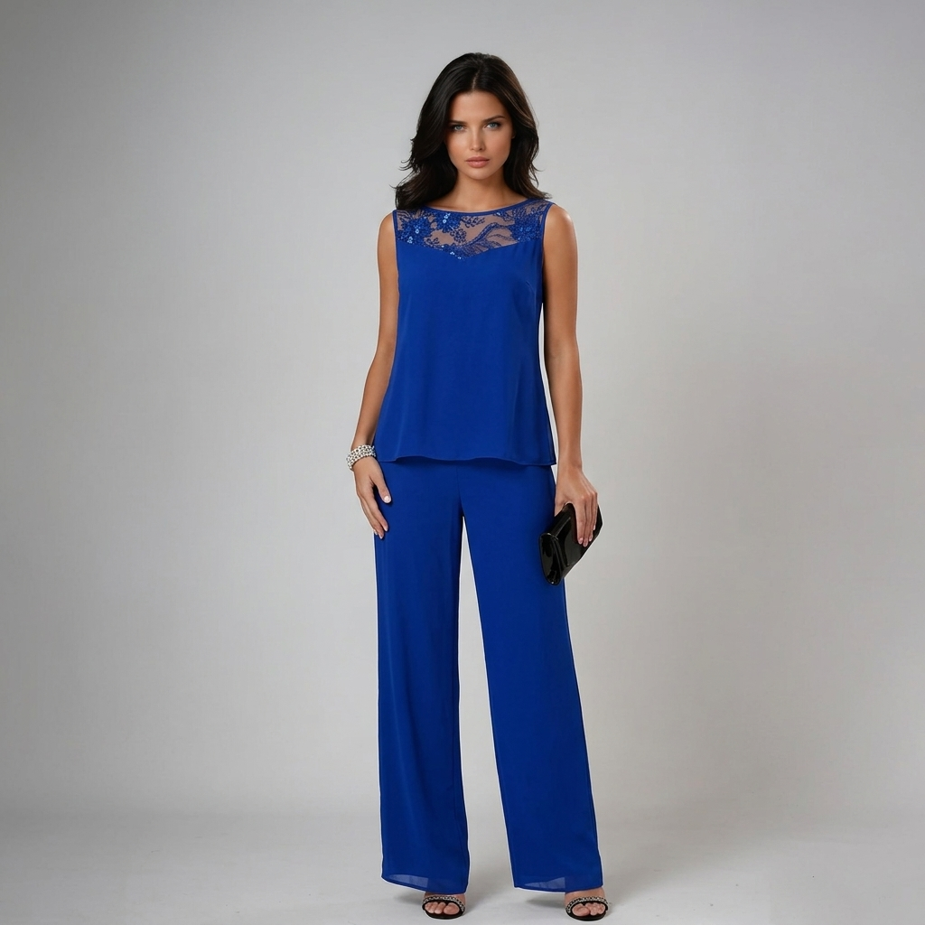 Itziar | Conjunto de Três Peças em Gasa com Pedraria e Calças Largas