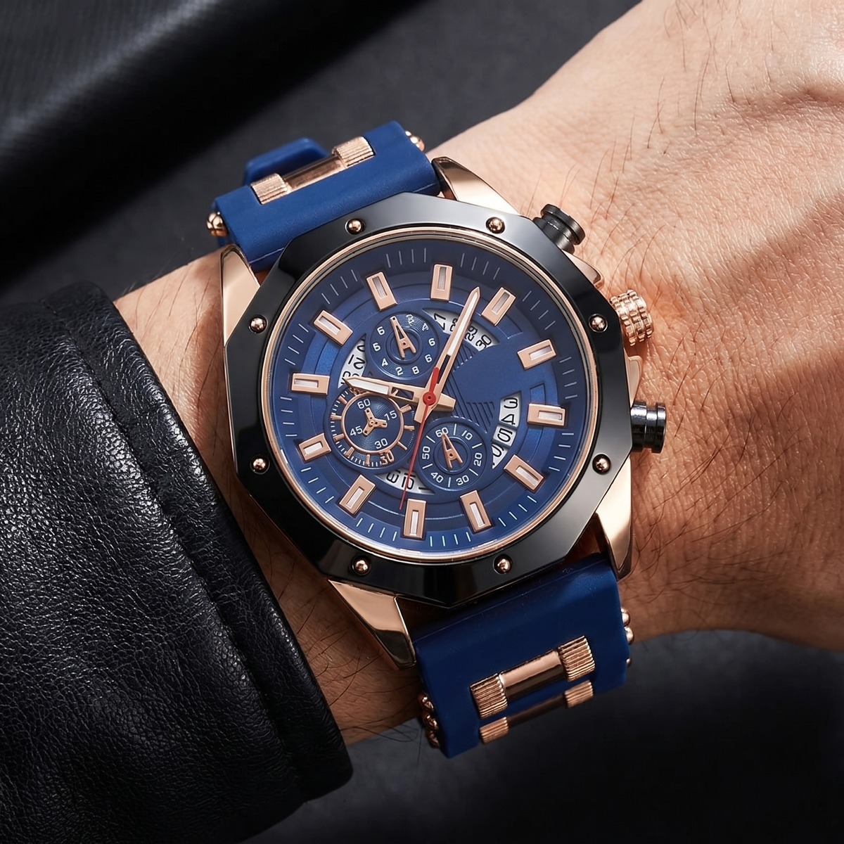 VINCENT - Reloj de acero con correa de piel para hombre