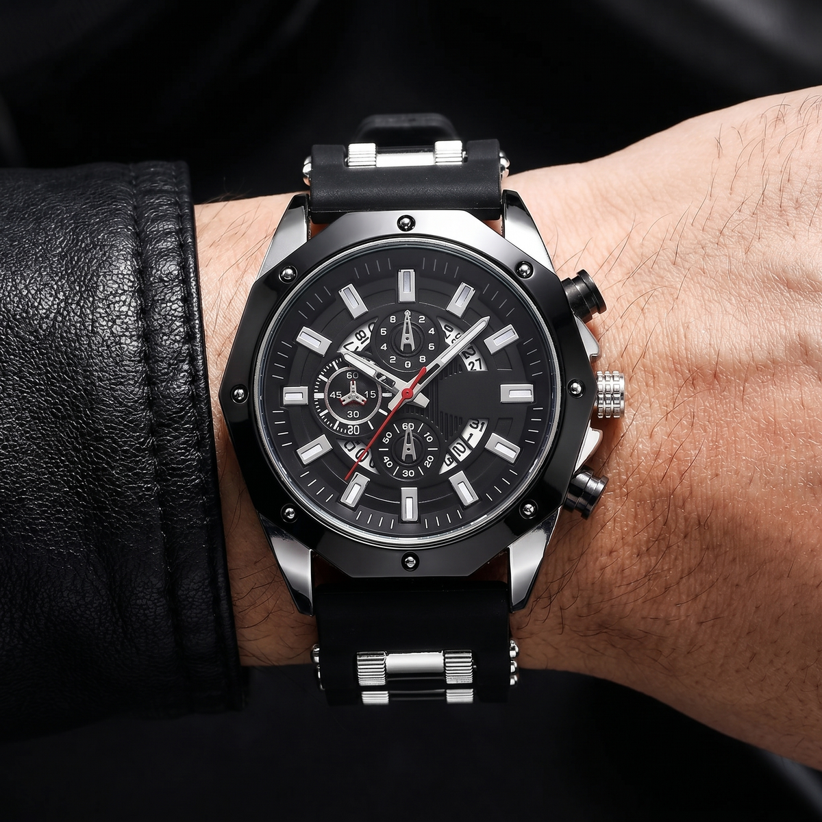 VINCENT - Reloj de acero con correa de piel para hombre