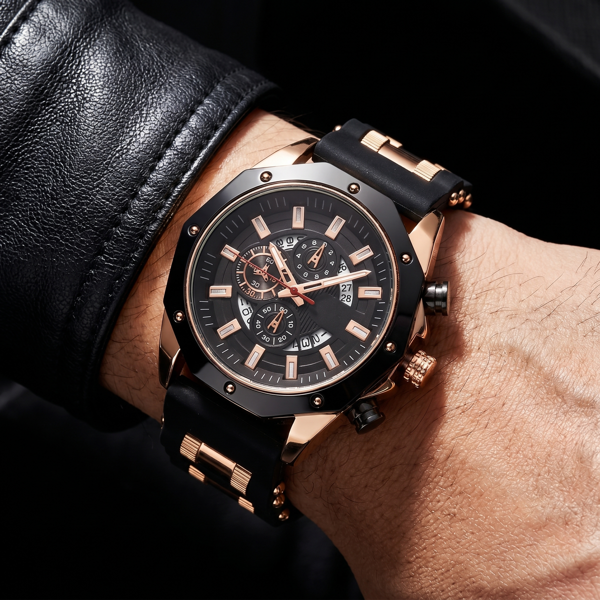 VINCENT - Reloj de acero con correa de piel para hombre