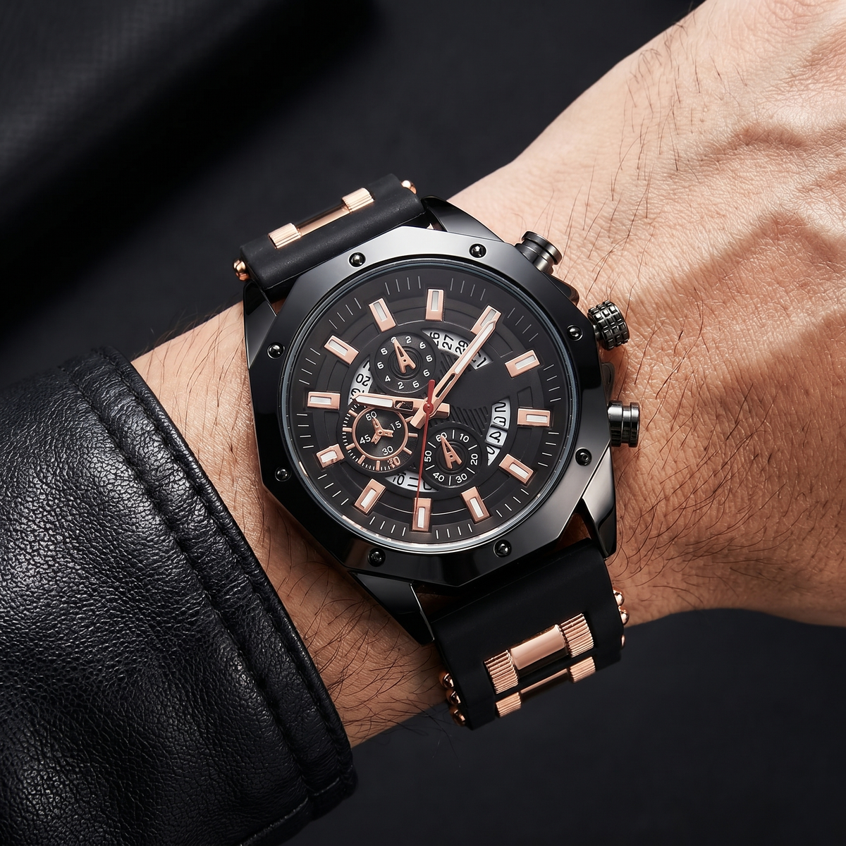 VINCENT - Reloj de acero con correa de piel para hombre