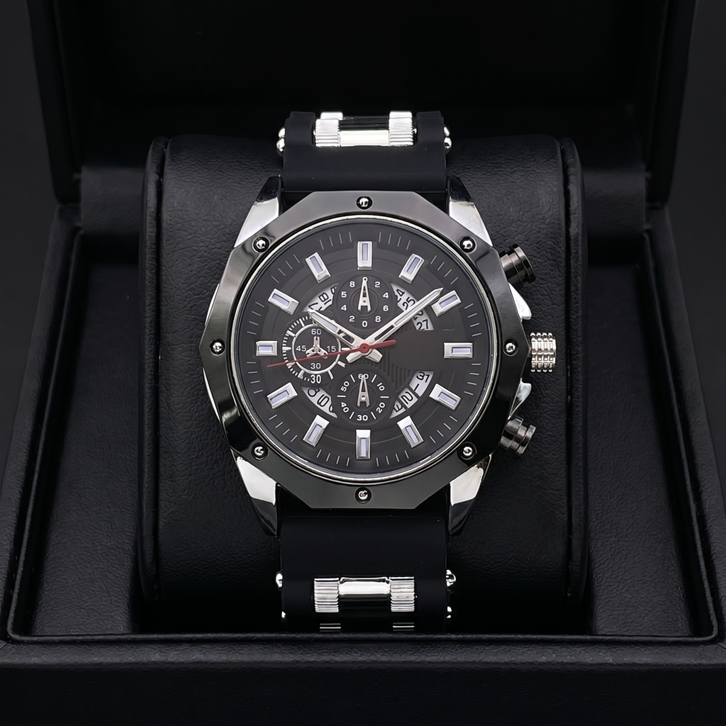 VINCENT - Reloj de acero con correa de piel para hombre