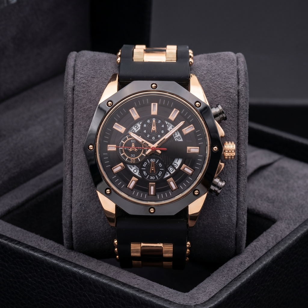 VINCENT - Reloj de acero con correa de piel para hombre