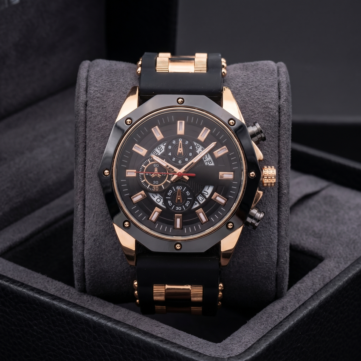 VINCENT - Reloj de acero con correa de piel para hombre