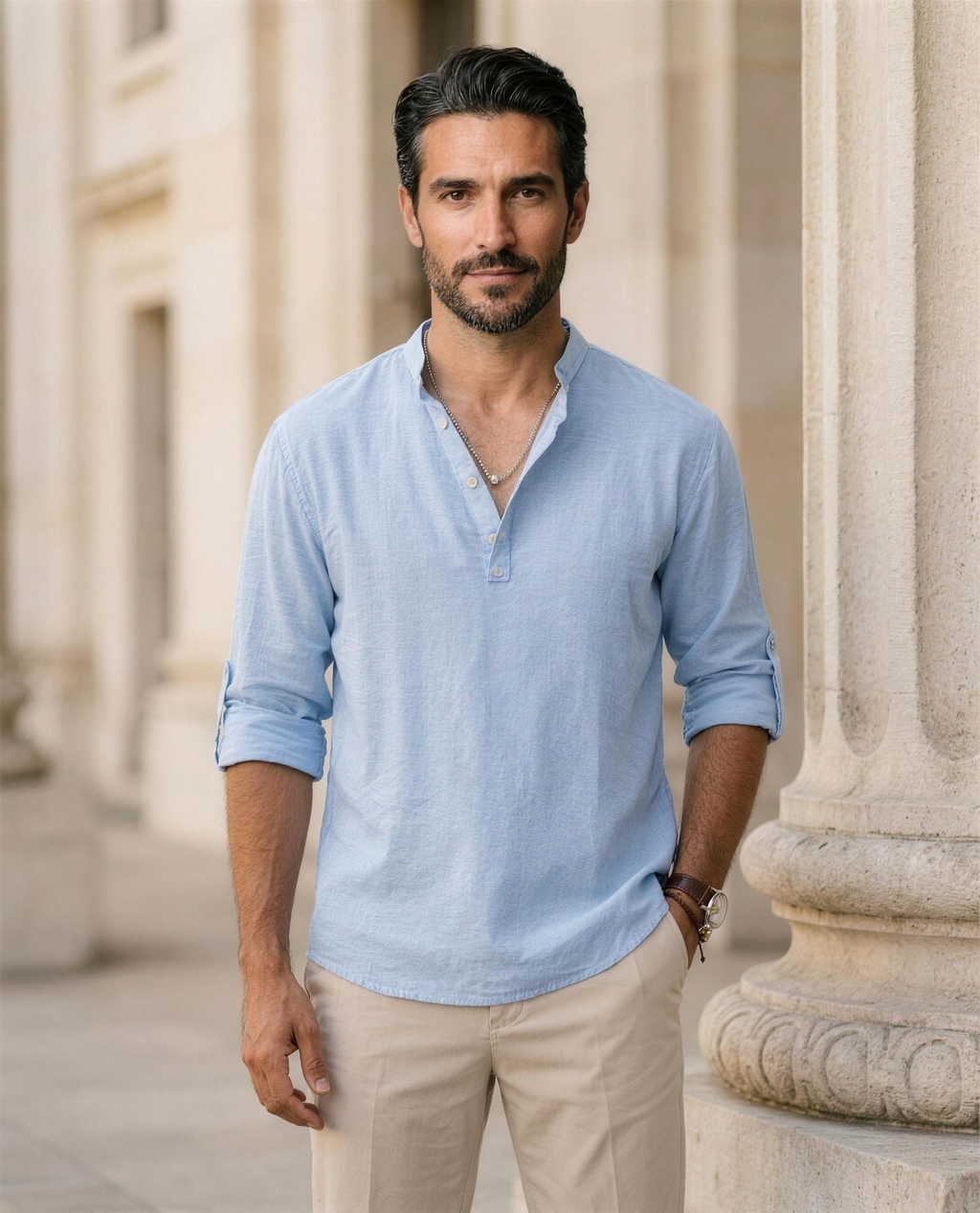 LAURENT MONACO - Camisa de cuello mandarín para hombre