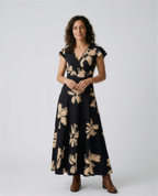 VITTORIA - Vestido estampado de escote en V con volantes para mujer