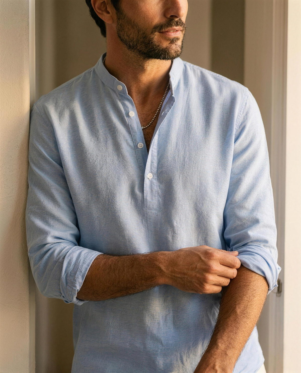 LAURENT MONACO - Camisa de cuello mandarín para hombre