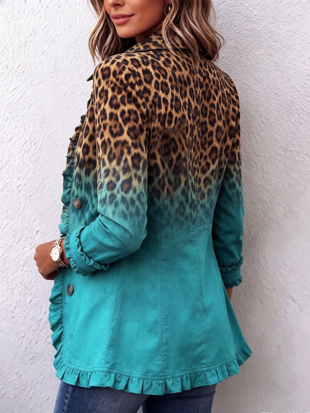 Chaqueta blazer leopardo degradado con volantes Herminia