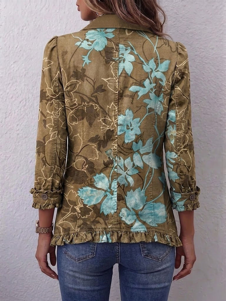 Casaco floral degradê com folhos Gloria