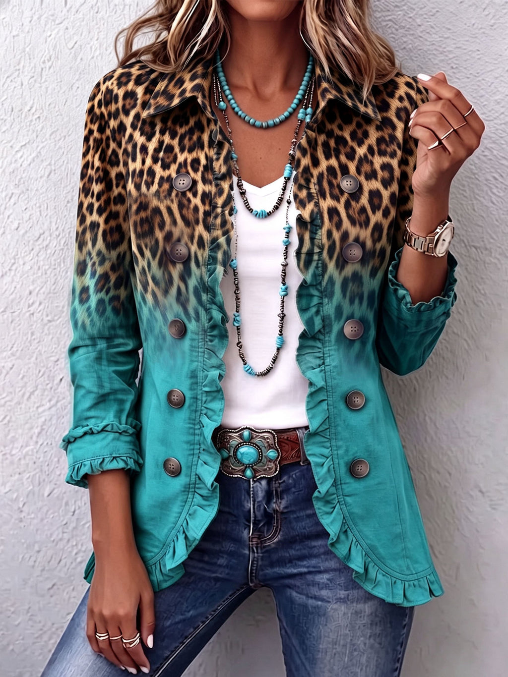 Cassandre | Blazer de leopardo degradê com folhos