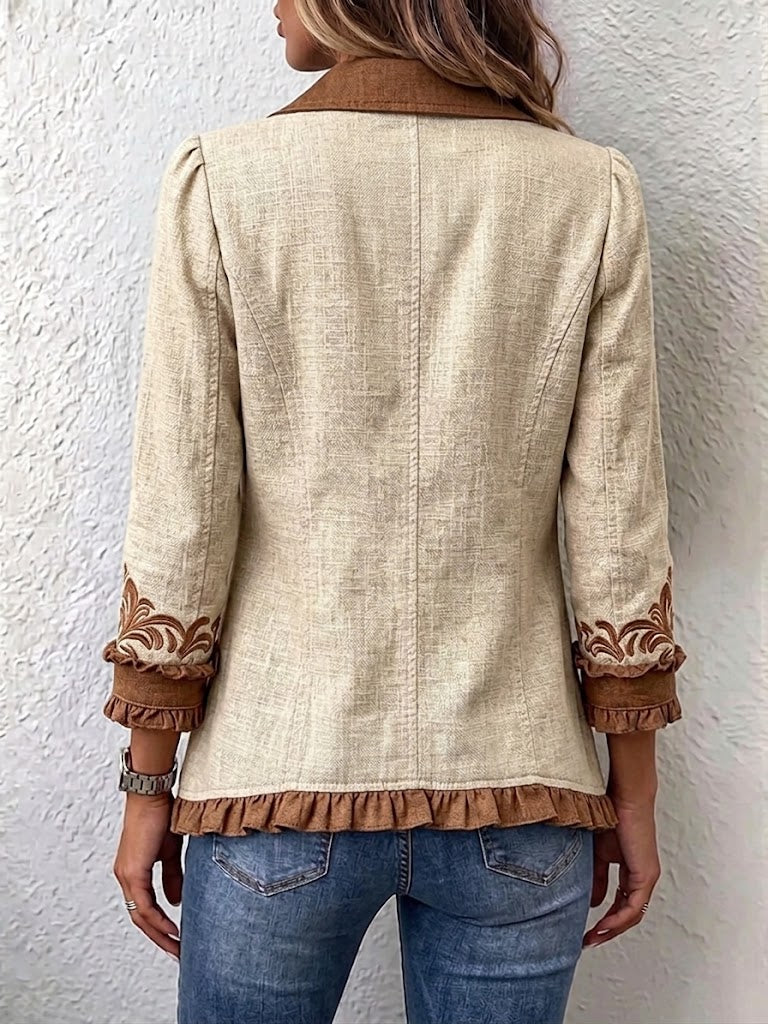 Casaco floral bordado com folhos Pilar
