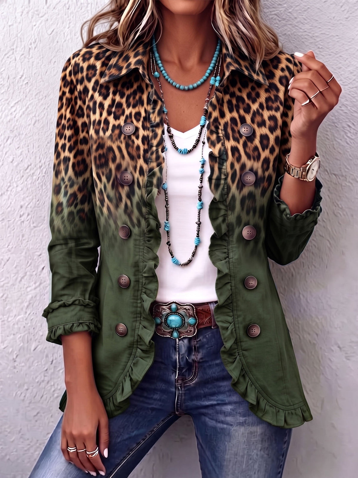 Cassandre | Blazer leopardo degradado con volantes