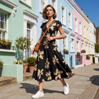 VITTORIA - Vestido estampado de escote en V con volantes para mujer