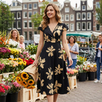 VITTORIA - Vestido estampado de escote en V con volantes para mujer