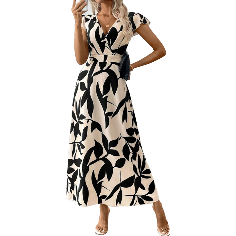 VITTORIA - Vestido estampado de escote en V con volantes para mujer