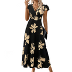 VITTORIA - Vestido estampado de escote en V con volantes para mujer