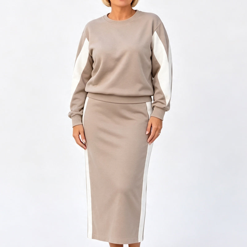 Mariana | Conjunto de Jersey y Falda Midi de Punto con Contraste