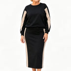 Mariana | Conjunto de Jersey y Falda Midi de Punto con Contraste